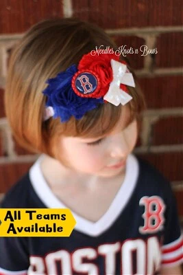 Boston Red Sox Game Day Baseball Headband, Shabby Chic Bow, All Sizes, Free Ship