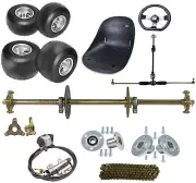 810mm Go Kart Rear Axle Kit, Sprocket Hub+Brake+ 5" Tyres Wheels+ Front Steering
