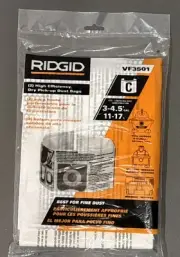 New/Sealed Ridgid High Efficiency Dust Bags Dry Vacuum Filters VF3501 (2 Pack)