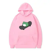 Nevenka Womens Cute Hoodie Skateboarding Frog Long Sleeve Pullover-Pink