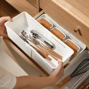 【Dagebeno荷生活】可伸縮抽屜分類收納盒 廚房餐具筷子整理盒 文具雜物盒(大小號各1入)