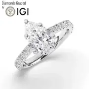 Pear Solitaire Labgrown Diamond Engagement Ring 18k White Gold 2.60 Ct D VS1
