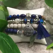 4 PC Handmade Bohemian Beaded Stackable Stretch Bracelet Set New Free Ship 6082