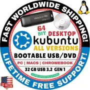 KUBUNTU LINUX OS LATEST DESKTOP LTS 64BIT BOOTABLE USB/DVD, MAC/PC NOBLE NUMBAT