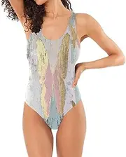 [Joisal] Peacock Feathers Green Women Swimsuits Low Back One Piece Swimsuit Women Tummy Control with Bra, Butterflies Pink Gold, Large