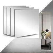 Full Body Mirrors Tiles Wall Mounted,4pcs 16"x16" (40cm) Full Length Frameless Mirror,Self Adhesive 2MM Thick Acrylic Plexiglass,for Door Walls Dorm Floor,Bathroom/Bedroom/Wardrobe/Home