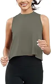[KevaMolly] Workout Tank Tops for Women Flowy Cropped Shirts UPF50+ Breathable High Neck Athletic Yoga Running Crop Tops
