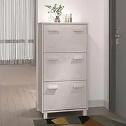 Solid Wood Pine Shoe Cabinet HAMAR White 59.5x35x117 cm – Space-Saving Flip-Drawer Slim Shoe Storage Cabinet for Entryway, Apartment Essentials