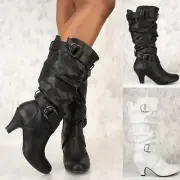 Women Retro Booties Tapered Heel Boots Shoes Thigh High Boots for Women Flat