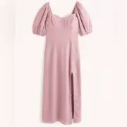 Abercrombie & Fitch The A&F Camille Puff Sleeve Midi Dress Blush Pink Size: MP