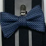 Alfani Mens Black Stretch Suspenders & Blue Pre-Tied Bow Tie Set