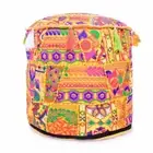 Indian Patchwork Yellow Poufcover Bean Bag Ottoman Ethnic Round Foot Stool Cover