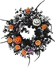 Halloween Wreaths For Front Door | Halloween Door Wreath Fall Wreath | Halloween Maple Wreath Ornament, Pumpkin Face Wreath Decoration for Farmhouse Decor, Thanksgiving, Wall