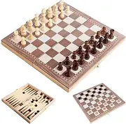 3-in-1 Multifunctional Chess Set Folding Chessboard Game Travel Games Chess Checkers Draughts and Backgammon Set Entertainment Educational Toys