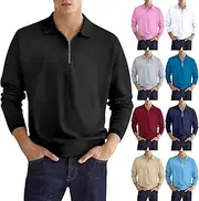 [Generic] Mens Quarter Zip Casual Polo Shirt Fashion Outdoor Athletic Golf Shirts Classic Simple Style Long Sleeve Pullover