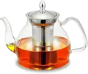 1200mL Glass Teapot, 40oz Stovetop Safe Tea Steeper Glass Kettle with Removable Stainless Steel Infuser for Blooming Tea & Loose Leaf Tea