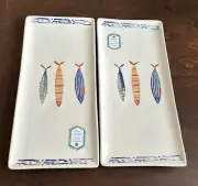 Papart Set Of 2 Ceramic Serving Platters Fish Pattern Nautical New 13.5”x6”