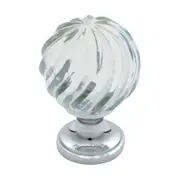 3030 Cupboard Knob Fluted Swirl Glass Chrome Plated D38xP52mm
