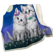 Adorable Cats Art Moon Romance Grey Kittens Throw Blanket