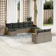 9 Piece Garden Sofa Set with Cushions Grey/Black Poly Rattan vidaXL