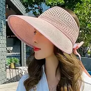 [LAYBAY] Women Sun Visor Hat Straw Hat Women's Beach Big Brim Empty Top Sun Hat Folding Summer Small Fresh and Fashionable Sun Shade Sandal Hat 54~58cm (Color : 3, Size : 54~58cm)