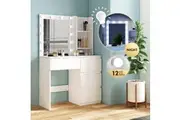 Maxkon Dressing Table Lighting Vanity Mirror Dresser Bedroom Furniture Makeup Desk With 12 LED White Light 4 Drawers Modern