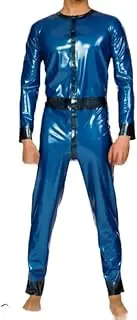 [DAIJES] Blue and Black Latex Catsuit with Buttons Rubber Bodysuit
