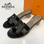 Hermes Oazis Leather Sandals Black