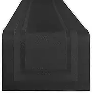 DII Everday, Easy to Clean Indoor/Outdoor Woven Vinyl 14x72 Double Border Table Runner, Black