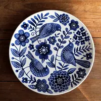 在飛比找樂天市場購物網優惠-剪紙花藍色陶瓷盤子美式鄉村平盤餃子盤裝飾盤簡約風菜盤面碗
