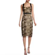 Aidan Mattox Jacquard Scoop Neckline Sleeveless Beaded Fringe Trim Dress Size 0