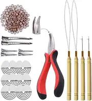 Hair Extension Tool Kit: Hair Pliers, Micro Pulling Needle and Silicone Micro Rings (Light Brown)