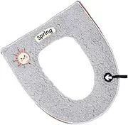KONTONTY 1Pc Grey Sun Pattern Zipper Toilet Seat Cover Thicken Lint Cushion for Warm Winter Closestool Bathroom Mat Skin Friendly Breathable Design Easy to Clean