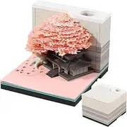 Time Piece Calendar, 2025 3D Memo Pad Calendar with LED Lights, Creative 3D Desk Calendar, 3D Art Calendar Post Notes, DIY Paper Carving Art Craft Desktop Decoration (Pink House)