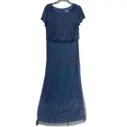 NWT Sz 14 Adrianna Papell Bead And Sequin Navy Short Sleeve Dress. Lined