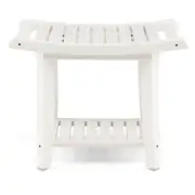 Heavy Duty Waterproof Bath Stool with Curved Seat and Storage Shelf-White - Colo