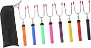GRIRIW 8Pcs Extendable Stainless Steel BBQ Roasting Sticks with Heat Resistant Handle Rotating Forks for Outdoor Grilling for Camping and Bonfire Activities