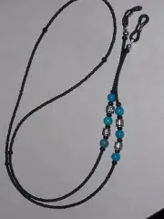 Macho Men's Eyeglass Chain~Manly Matte Black w/Turquoise~28"~NEW~Buy 3 SHIP FREE