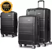 Luggage Set 3Pcs Suitcase Travel Hard Case Lightweight Carry Bag TSA Lock Black