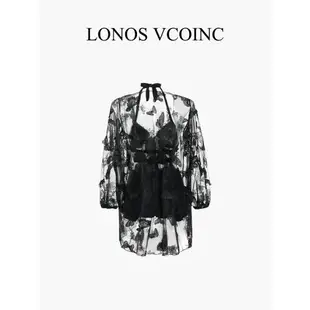 LONOS VCOINC 新款黑色性感小胸聚攏泳衣女連體遮肚顯瘦罩衫防曬