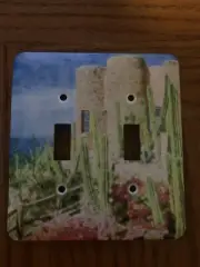 Southwestern House & Cactus Scenic Metal Double Toggle Light Switch Cover Plate