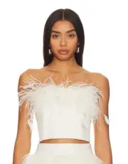 NWT - ALICE + OLIVIA CERESI FEATHER CROP TOP BUSTIER - SIZE 4
