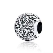 Round Beads for Jewelry Silver plating Engraved Pattern Charm for Bracelet