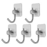 5pcs Self Adhesive Wall Hooks Stainless Steel Towel Closet Hooks, Silver