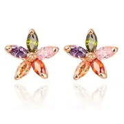 Diamond Shaped Daisy Cubic Zirconia Flower Studs EarringsRoseGoldColored