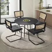 Oikiture 5PCS Dining Table Set 1.1m Round Dining Table and Chairs PU Leather Padded Seat Black