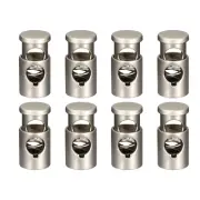 8Pcs Metal Cord Locks, 6.5mm Single Hole Toggle Spring Stop, Silver Tone
