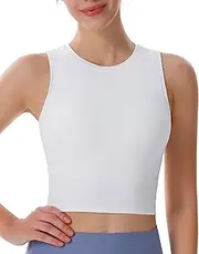 [AIMERGYM] Women's High Neck Sleeveless Workout Cropped Tank Tops with Built-in Padded Bra Sports Yoga Gym Athletic Shirts