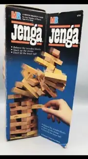 Vintage 1986 Milton Bradley Jenga Game, Wood Blocks, Balance, Complete