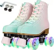 YYW Roller Skates for Girls Women Gradient Roller Derby Skates Youth Roller Skates Girl PU Leather Quad Roller Skates Outdoor Indoor for Kid Ages 8-12 Beginner